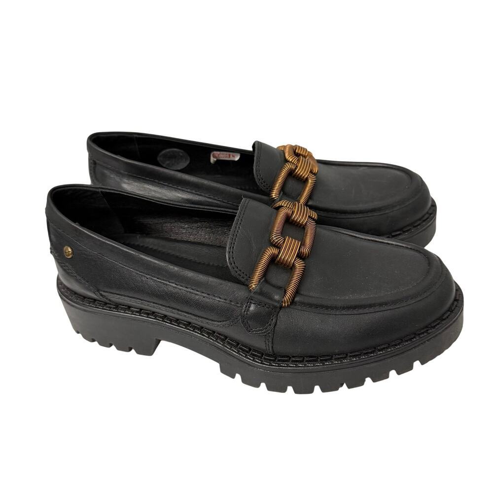 Pikolinos Aviles Platform Loafers Womens 7 Black Leather Metal Comfort Shoes 37